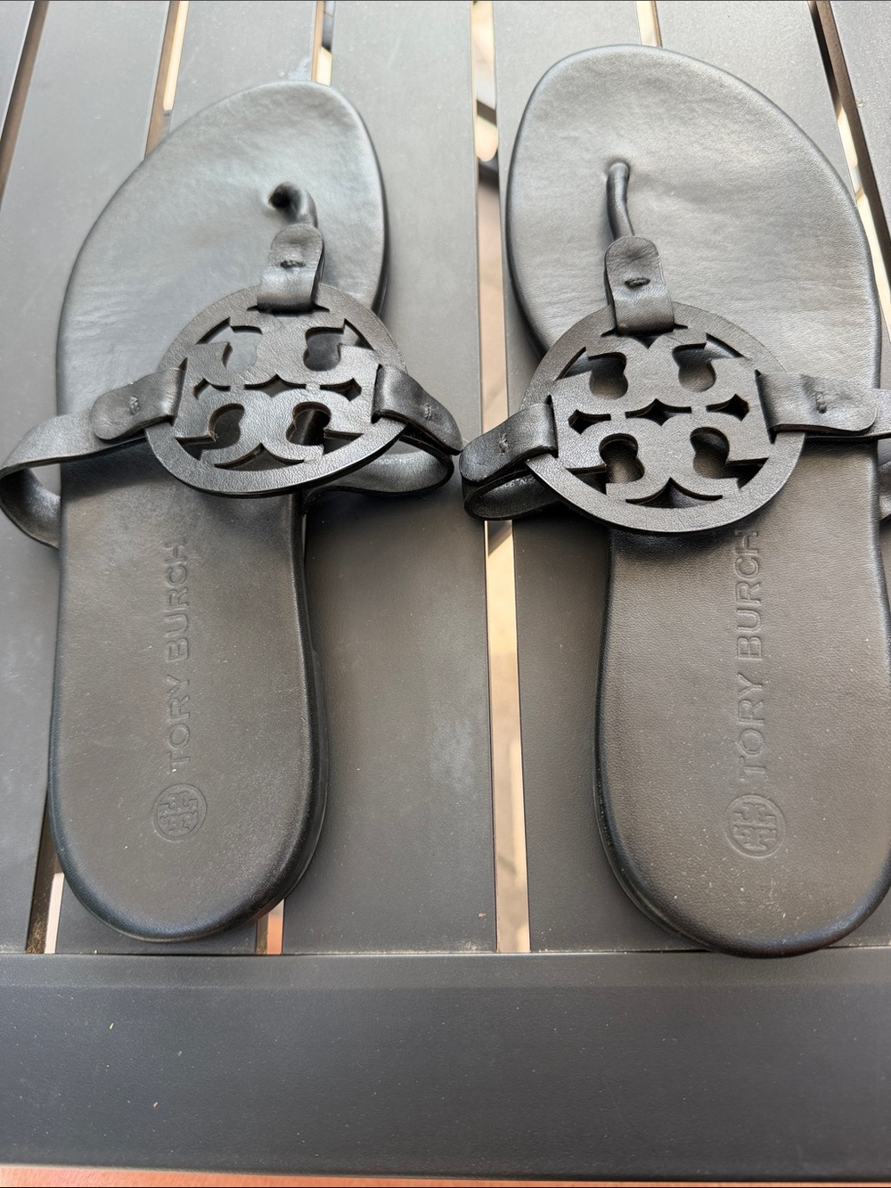 Tory Burch Black Miller Circle Logo Leather Sandals